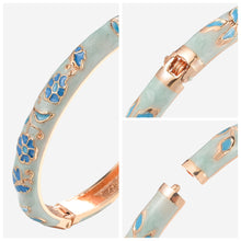 Load image into Gallery viewer, UJOY Cloisonne Bangle Dark Blue Floral Pattern Gold-rimmed Bracelet Gifts for Women Girls 412085