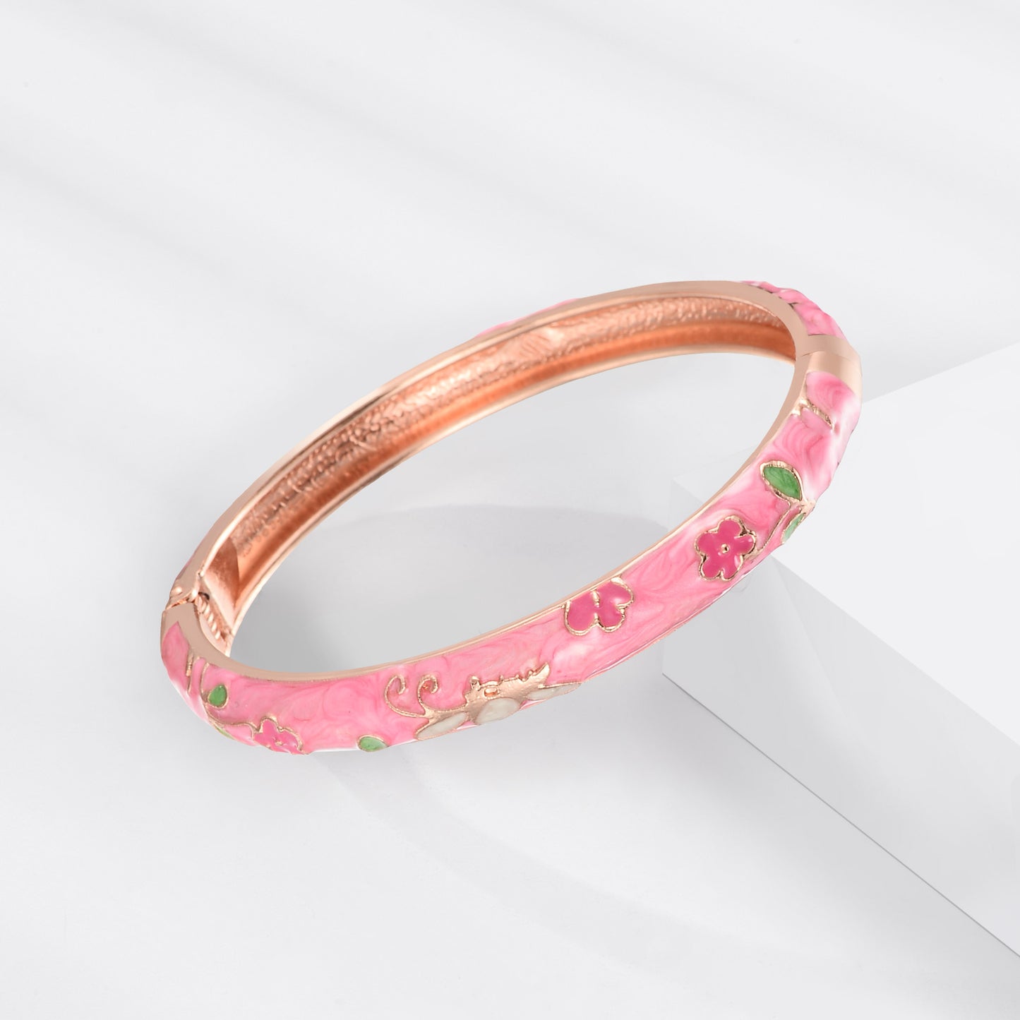 UJOY Cloisonne Bangle Colorful Painted Floral Rose Gold Bracelet Gifts for Women Girls 413085