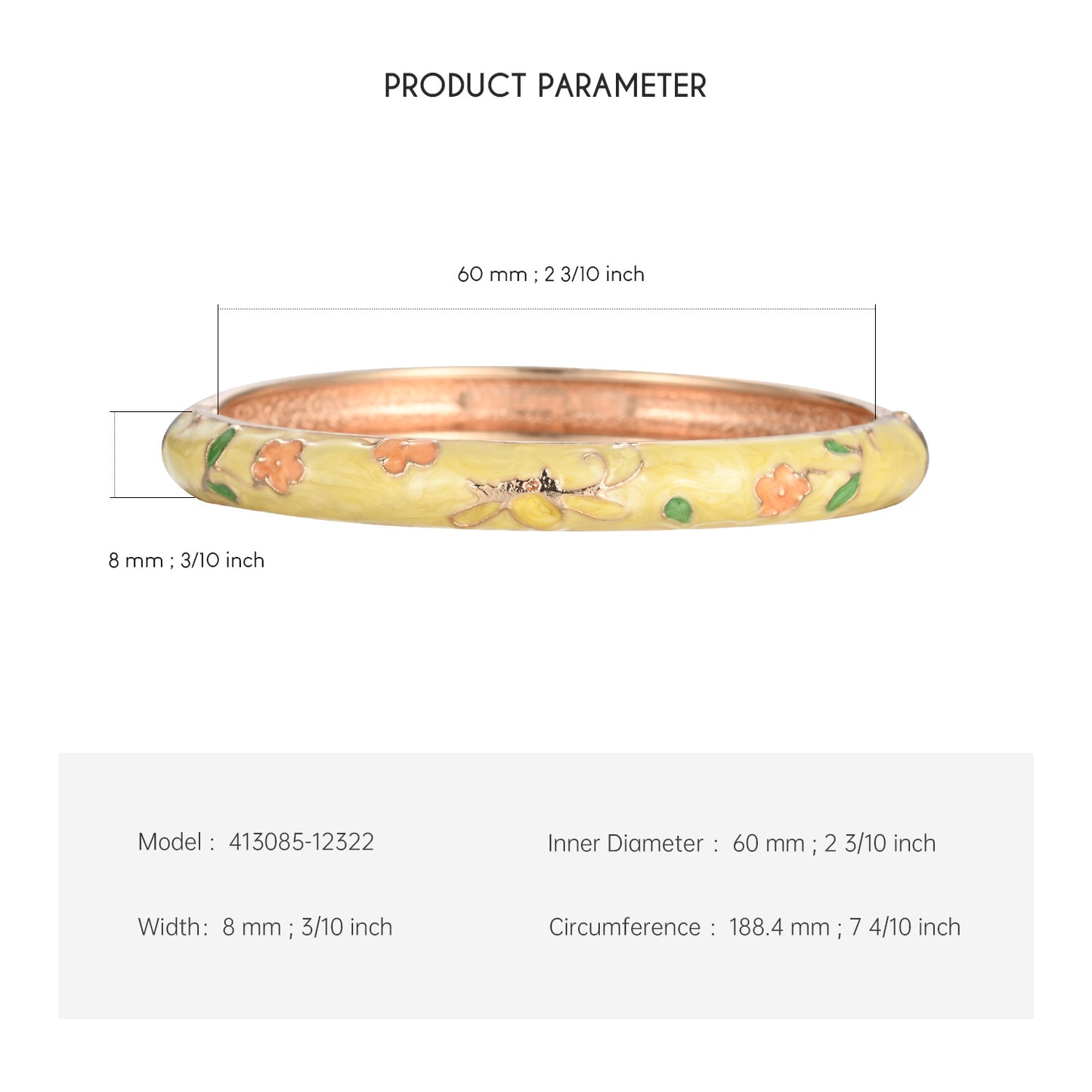 UJOY Cloisonne Bangle Colorful Painted Floral Rose Gold Bracelet Gifts for Women Girls 413085