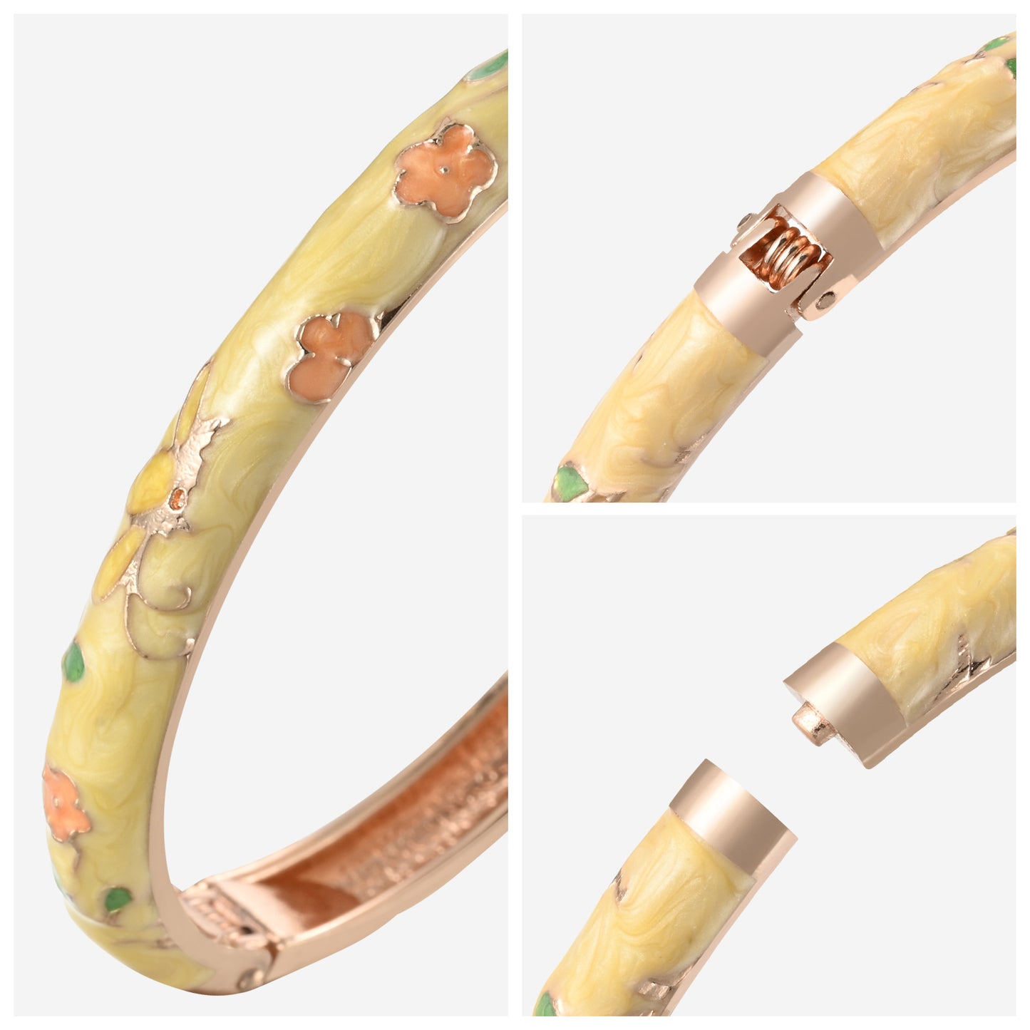 UJOY Cloisonne Bangle Colorful Painted Floral Rose Gold Bracelet Gifts for Women Girls 413085