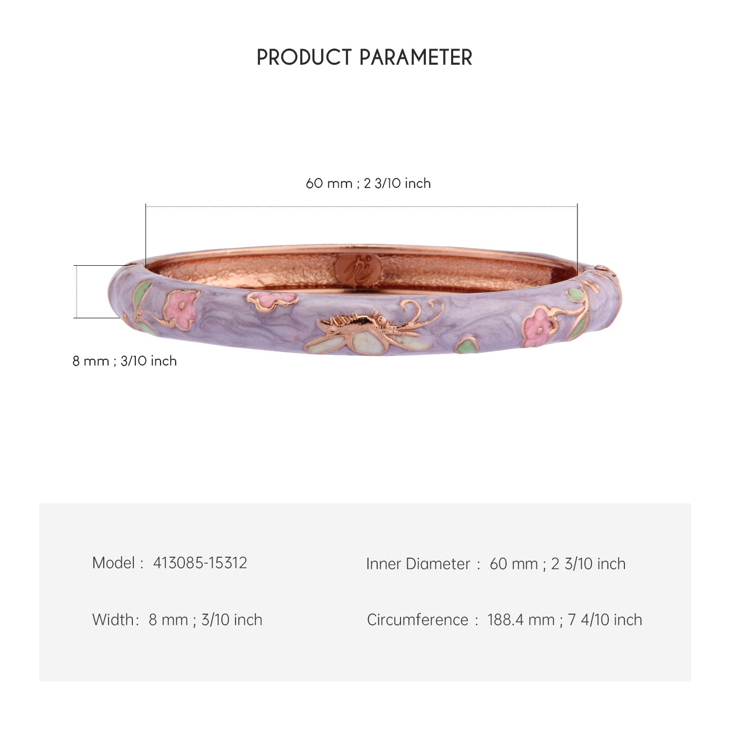 UJOY Cloisonne Bangle Colorful Painted Floral Rose Gold Bracelet Gifts for Women Girls 413085