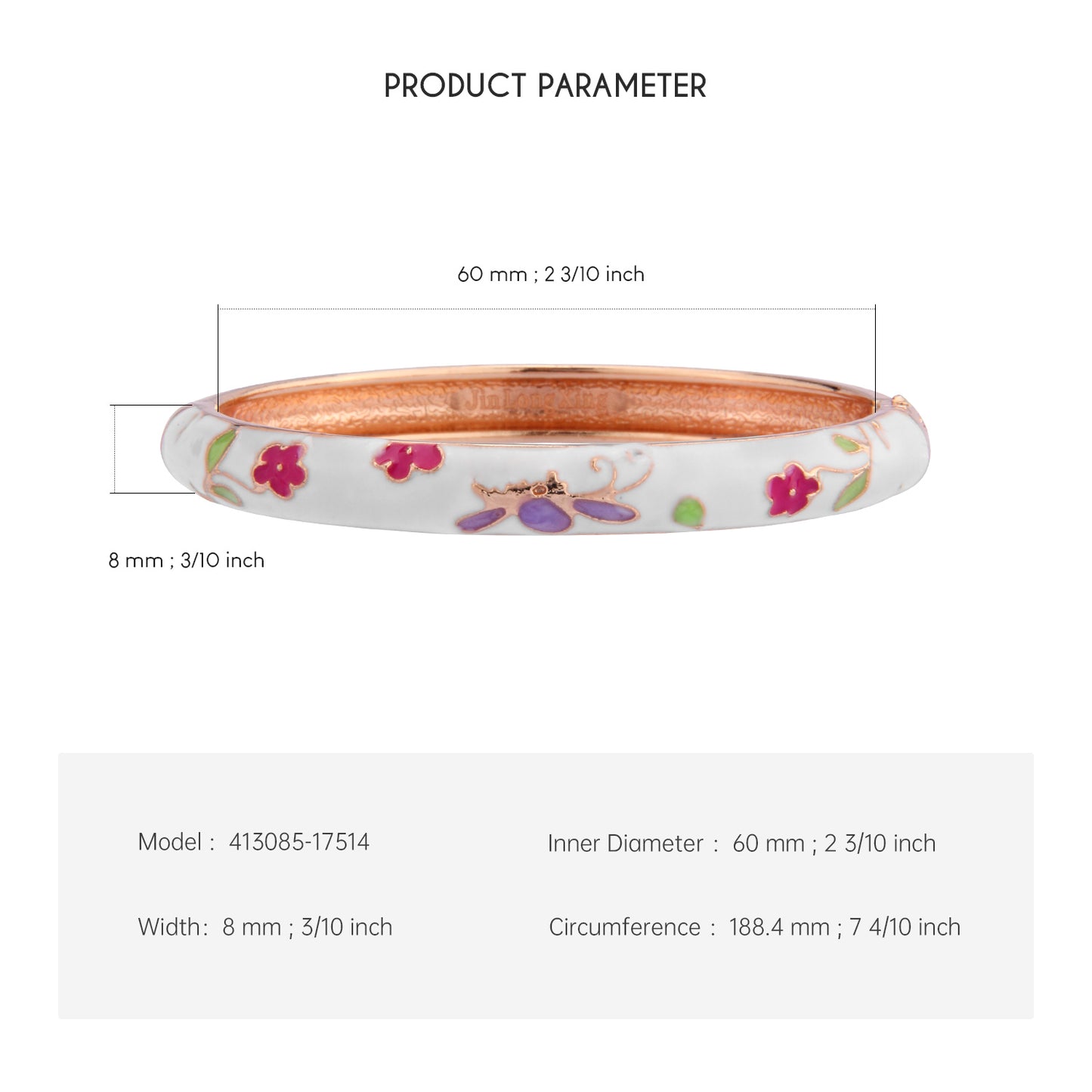 UJOY Cloisonne Bangle Colorful Painted Floral Rose Gold Bracelet Gifts for Women Girls 413085