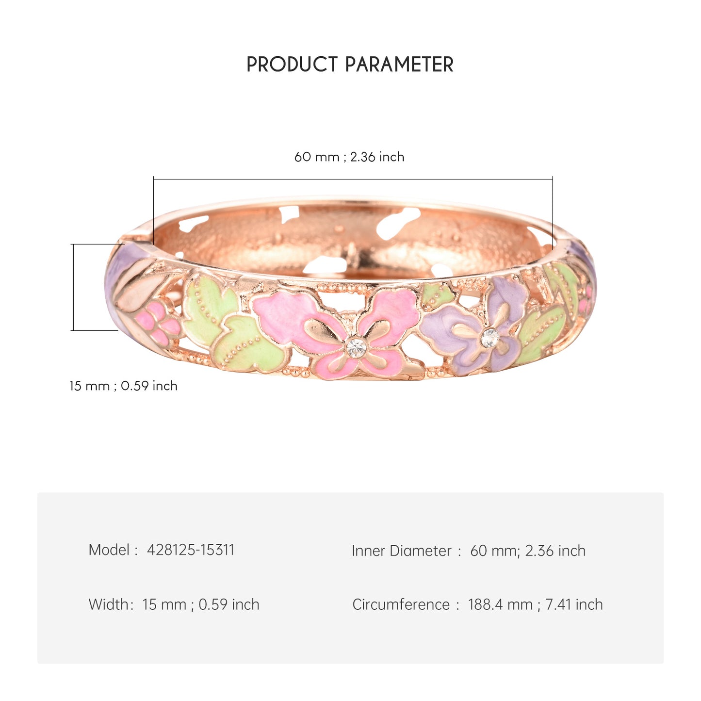 UJOY Cloisonne Bangle Butterfly Pattern Colorful Bracelet Gifts for Women Girls 428125