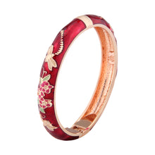 Load image into Gallery viewer, UJOY Cloisonne Bangle Multicolor Floral Dragonfly Rose Gold Bracelet Gifts for Women Girls 435105