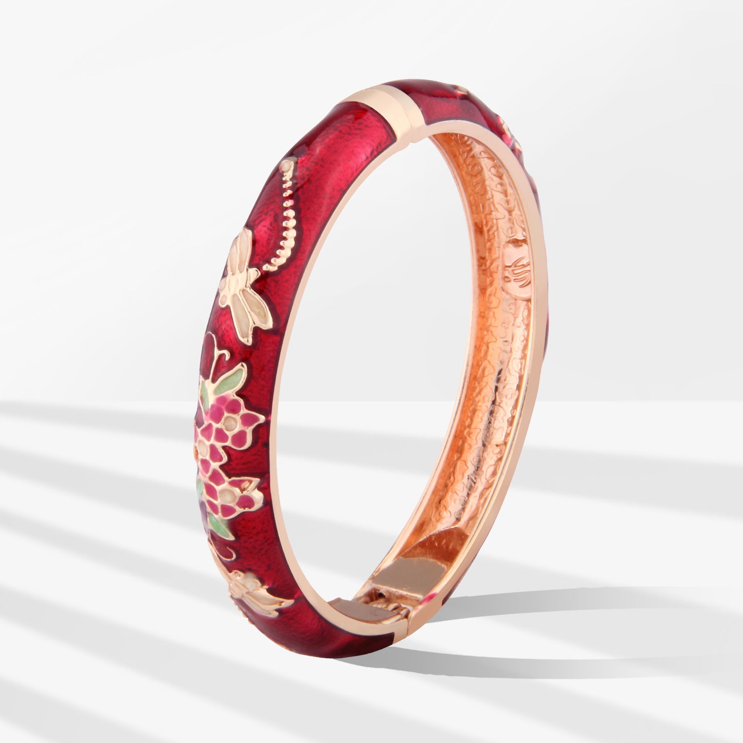 UJOY Cloisonne Bangle Multicolor Floral Dragonfly Rose Gold Bracelet Gifts for Women Girls 435105