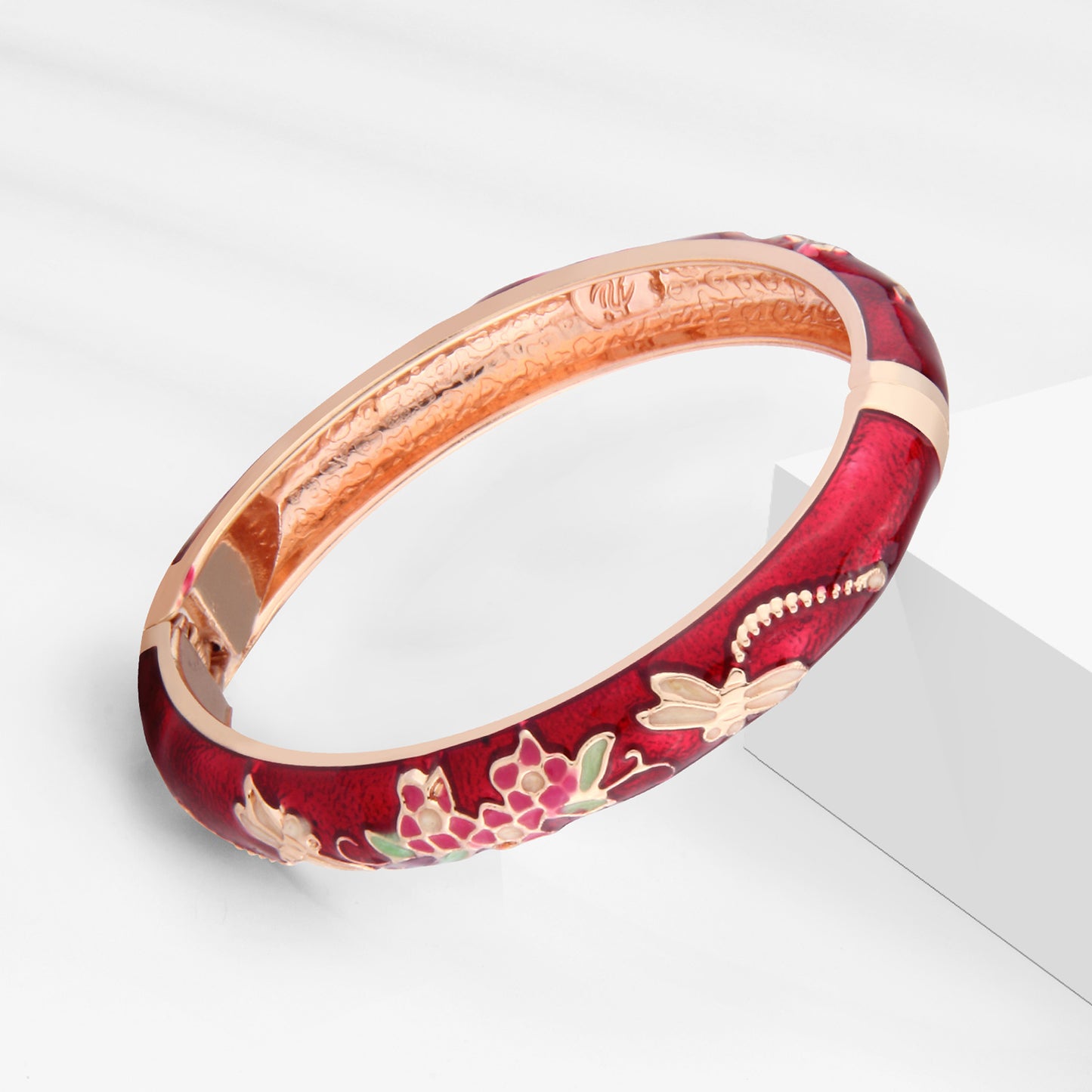 UJOY Cloisonne Bangle Multicolor Floral Dragonfly Rose Gold Bracelet Gifts for Women Girls 435105