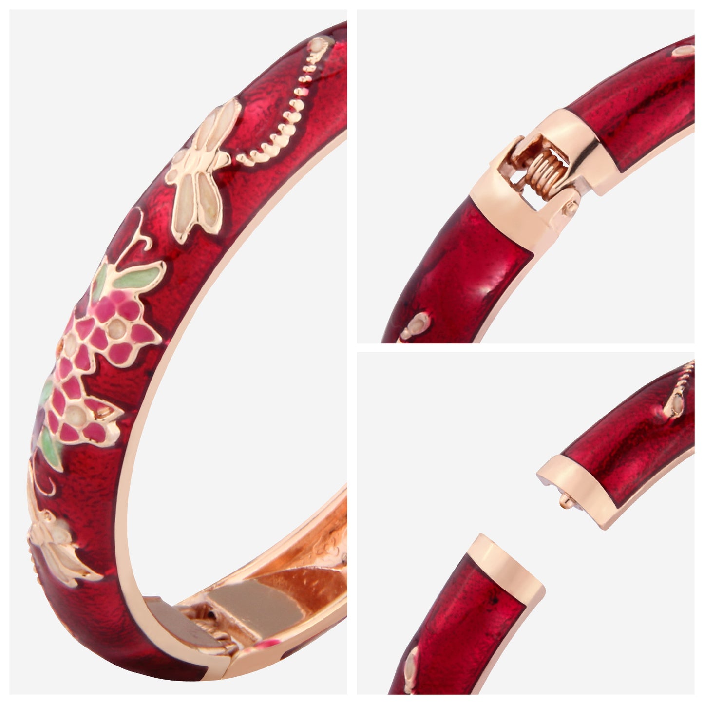 UJOY Cloisonne Bangle Multicolor Floral Dragonfly Rose Gold Bracelet Gifts for Women Girls 435105