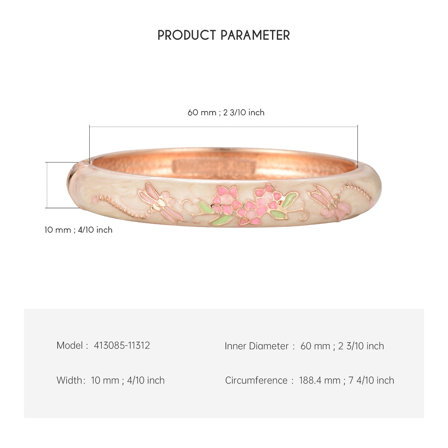 UJOY Cloisonne Bangle Multicolor Floral Dragonfly Rose Gold Bracelet Gifts for Women Girls 435105