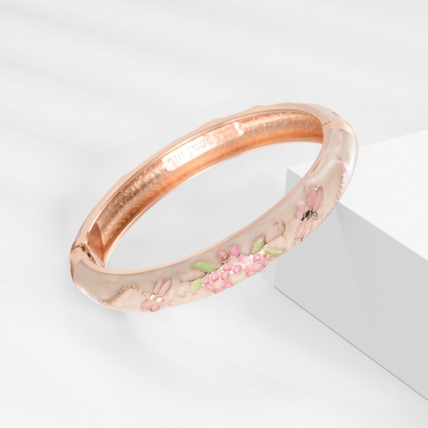 UJOY Cloisonne Bangle Multicolor Floral Dragonfly Rose Gold Bracelet Gifts for Women Girls 435105