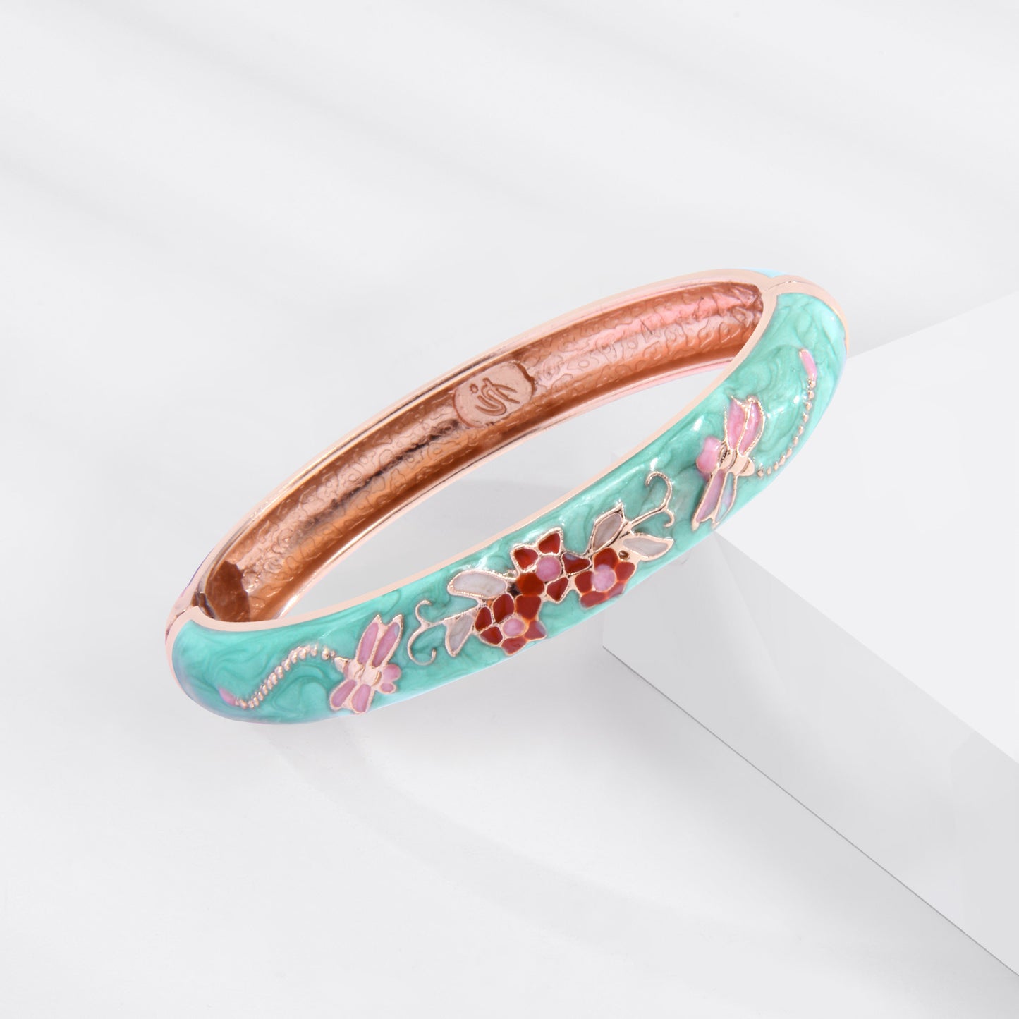 UJOY Cloisonne Bangle Multicolor Floral Dragonfly Rose Gold Bracelet Gifts for Women Girls 435105