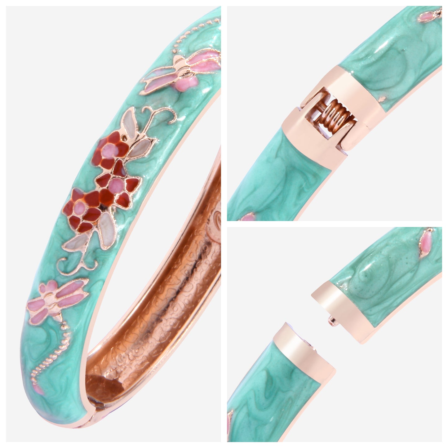 UJOY Cloisonne Bangle Multicolor Floral Dragonfly Rose Gold Bracelet Gifts for Women Girls 435105