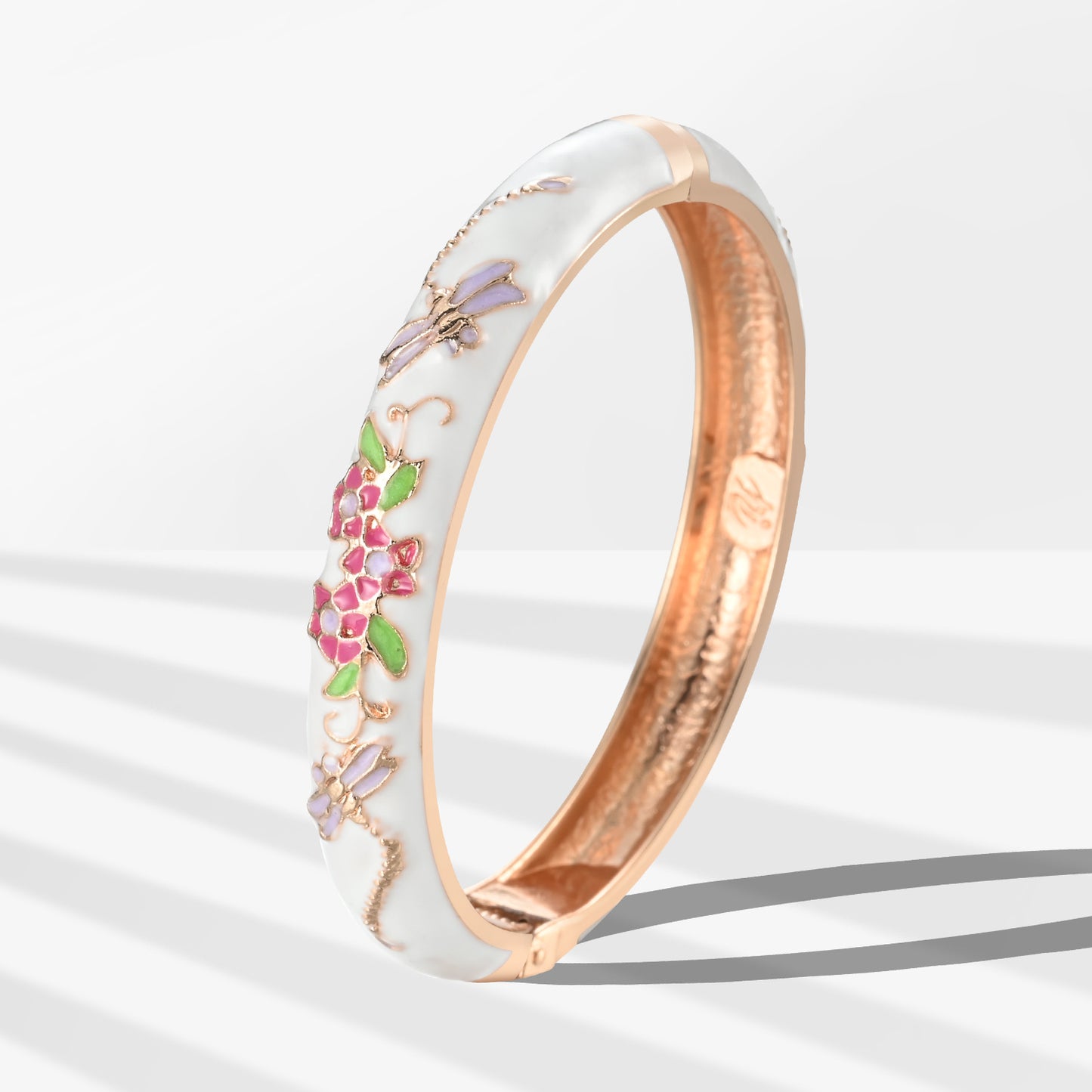 UJOY Cloisonne Bangle Multicolor Floral Dragonfly Rose Gold Bracelet Gifts for Women Girls 435105