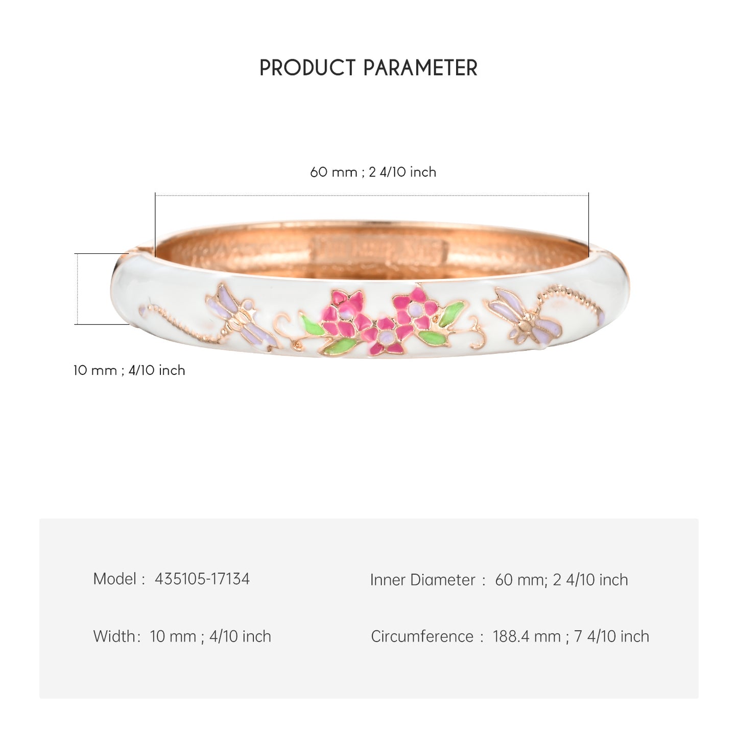 UJOY Cloisonne Bangle Multicolor Floral Dragonfly Rose Gold Bracelet Gifts for Women Girls 435105