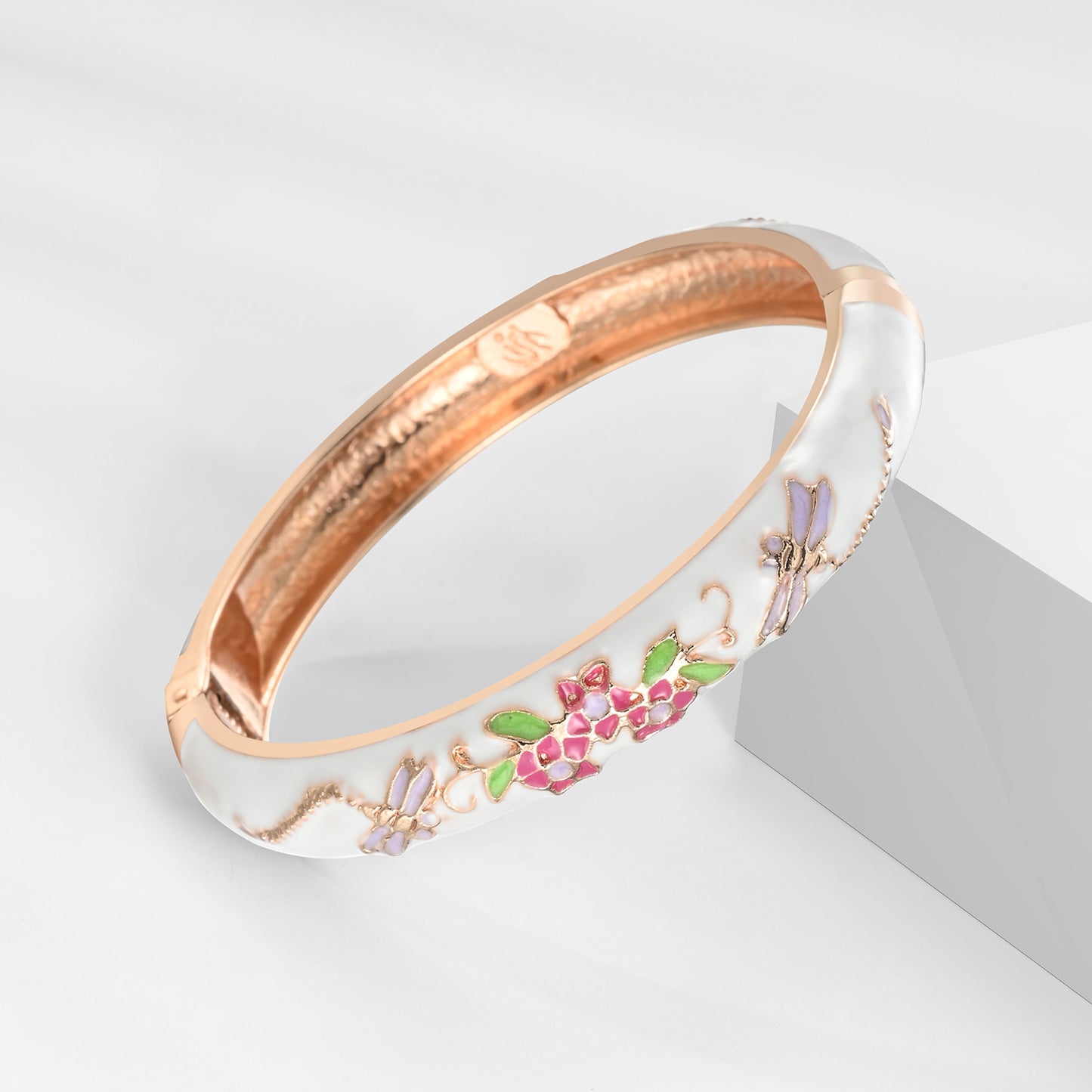 UJOY Cloisonne Bangle Multicolor Floral Dragonfly Rose Gold Bracelet Gifts for Women Girls 435105