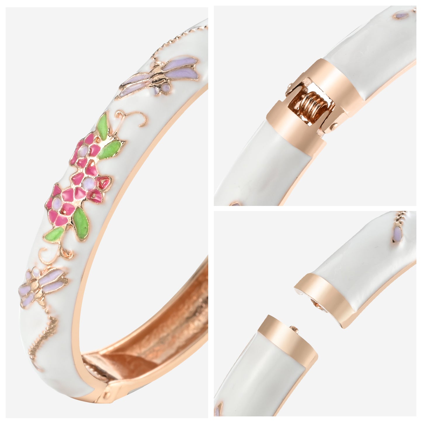 UJOY Cloisonne Bangle Multicolor Floral Dragonfly Rose Gold Bracelet Gifts for Women Girls 435105