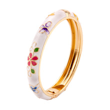 Load image into Gallery viewer, UJOY Vintage Cloisonne Enamel Bangle Gold Plated Double Layer Butterfly Floral Hinged Bracelet Women Oriental Jewelry Gift