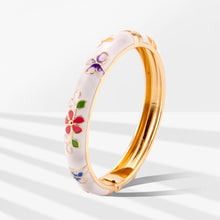 Load image into Gallery viewer, UJOY Vintage Cloisonne Enamel Bangle Gold Plated Double Layer Butterfly Floral Hinged Bracelet Women Oriental Jewelry Gift