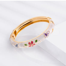 Load image into Gallery viewer, UJOY Vintage Cloisonne Enamel Bangle Gold Plated Double Layer Butterfly Floral Hinged Bracelet Women Oriental Jewelry Gift
