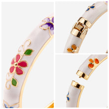 Load image into Gallery viewer, UJOY Vintage Cloisonne Enamel Bangle Gold Plated Double Layer Butterfly Floral Hinged Bracelet Women Oriental Jewelry Gift