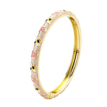 Load image into Gallery viewer, UJOY Vintage Gold Plated Cloisonne Enamel Hinged Bangle, Tiny Bee &amp; Floral Motif Bracelet for Women, Dainty Stackable Jewelry Gift
