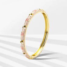 Load image into Gallery viewer, UJOY Vintage Gold Plated Cloisonne Enamel Hinged Bangle, Tiny Bee &amp; Floral Motif Bracelet for Women, Dainty Stackable Jewelry Gift