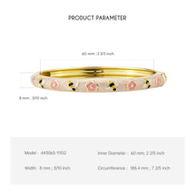 Load image into Gallery viewer, UJOY Vintage Gold Plated Cloisonne Enamel Hinged Bangle, Tiny Bee &amp; Floral Motif Bracelet for Women, Dainty Stackable Jewelry Gift