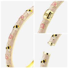 Load image into Gallery viewer, UJOY Vintage Gold Plated Cloisonne Enamel Hinged Bangle, Tiny Bee &amp; Floral Motif Bracelet for Women, Dainty Stackable Jewelry Gift