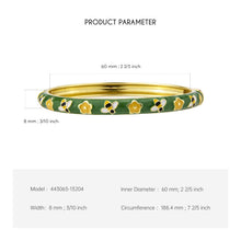 Load image into Gallery viewer, UJOY Vintage Gold Plated Cloisonne Enamel Hinged Bangle, Dark Green with Bee &amp; Yellow Flower Motif Bracelet for Women, Dainty Stackable Jewelry Gift