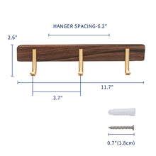 Cargar imagen en el visor de la galería, SARIHOSY Hook Rack Coat Rack Wall Mounted Walnut Wood Rack Gold Plated 3 Hangers for Cloth Hat Bag 101-3