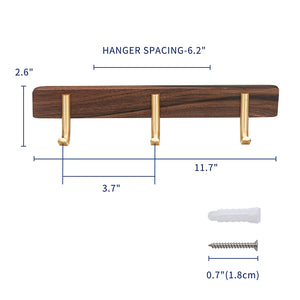 SARIHOSY Hook Rack Coat Rack Wall Mounted Walnut Wood Rack Gold Plated 3 Hangers for Cloth Hat Bag 101-3