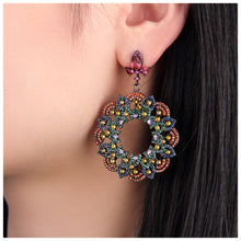 Load image into Gallery viewer, UJOY Vintage Gunmetal Floral Hoop Earrings with Colorful Rhinestones – Palace Style