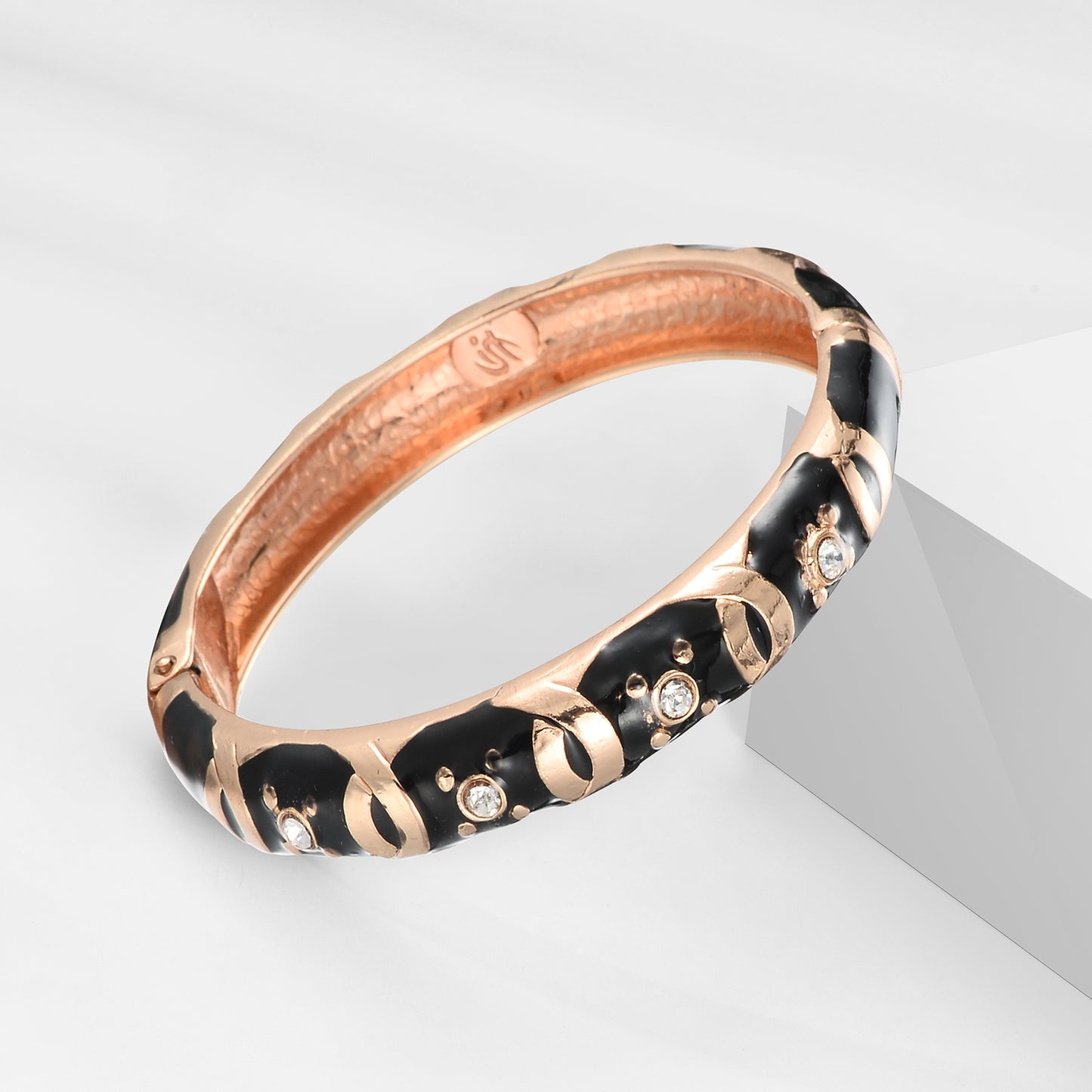 UJOY Cloisonne Bangle Rose Gold Diamond Black  Bracelet Gifts for Mom Women Girls