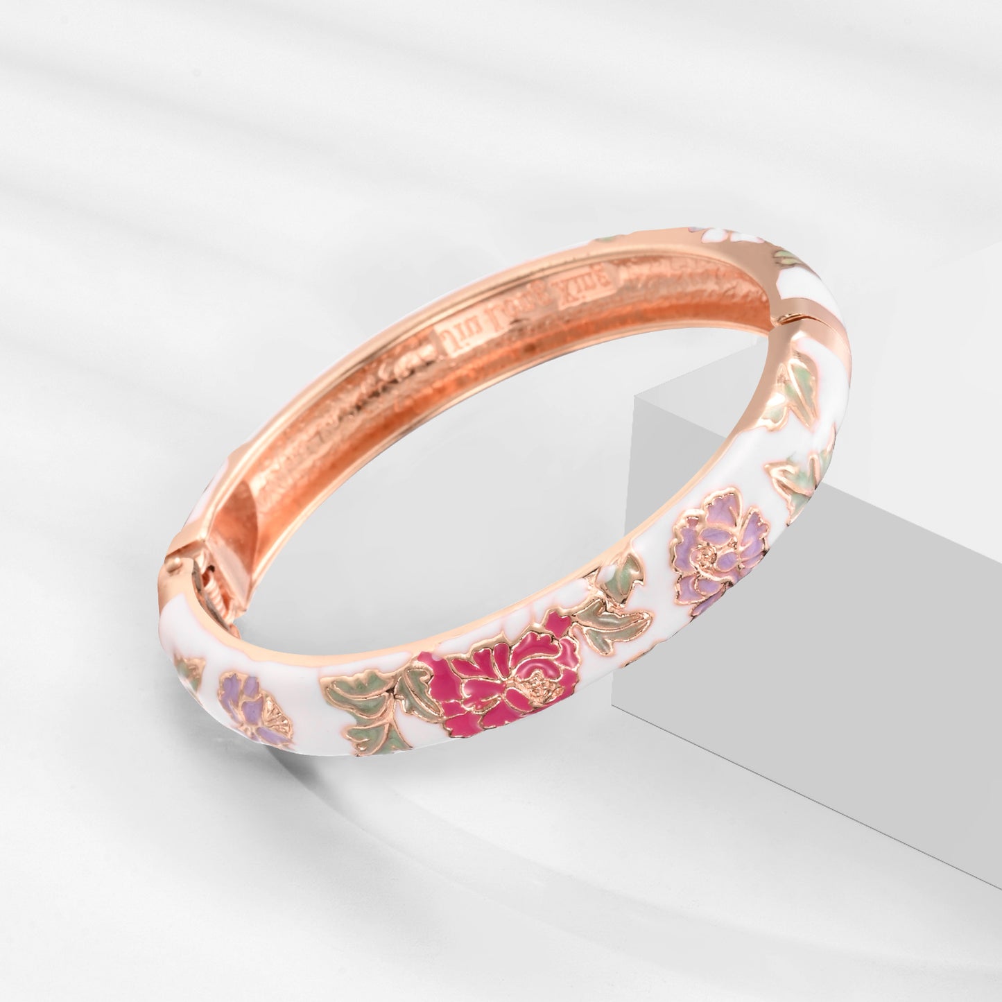 UJOY Cloisonne Bangle Colorful Painted Floral Rose Gold Bracelet Gifts for Women Girls 518105