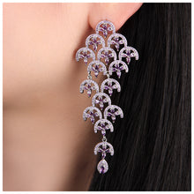 Cargar imagen en el visor de la galería, UJOY Palace-Style Cascading Drop Earrings – Silver Plated with Purple Crystal Accents