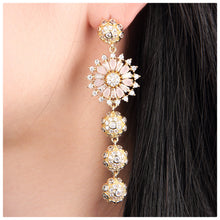 Cargar imagen en el visor de la galería, UJOY Pink Floral Drop Earrings – Gold Plated Zinc Alloy with Crystal Rhinestones