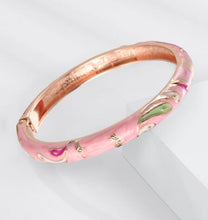 Load image into Gallery viewer, UJOY Vintage Cloisonne Enamel Bangle Gold Plated Peacock Floral Hinged Bracelet Women Oriental Jewelry Gift
