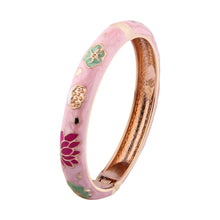 Load image into Gallery viewer, UJOY Cloisonne Bangle Pink Floral and Bird-Patterned Rose Gold Bracelet Gifts for Women Girls 508105