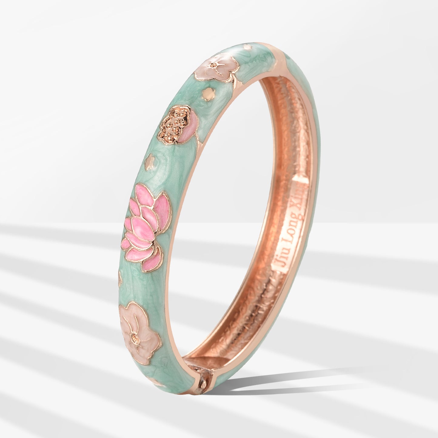 UJOY Cloisonne Bangle Pink Floral and Bird-Patterned Rose Gold Bracelet Gifts for Women Girls 508105
