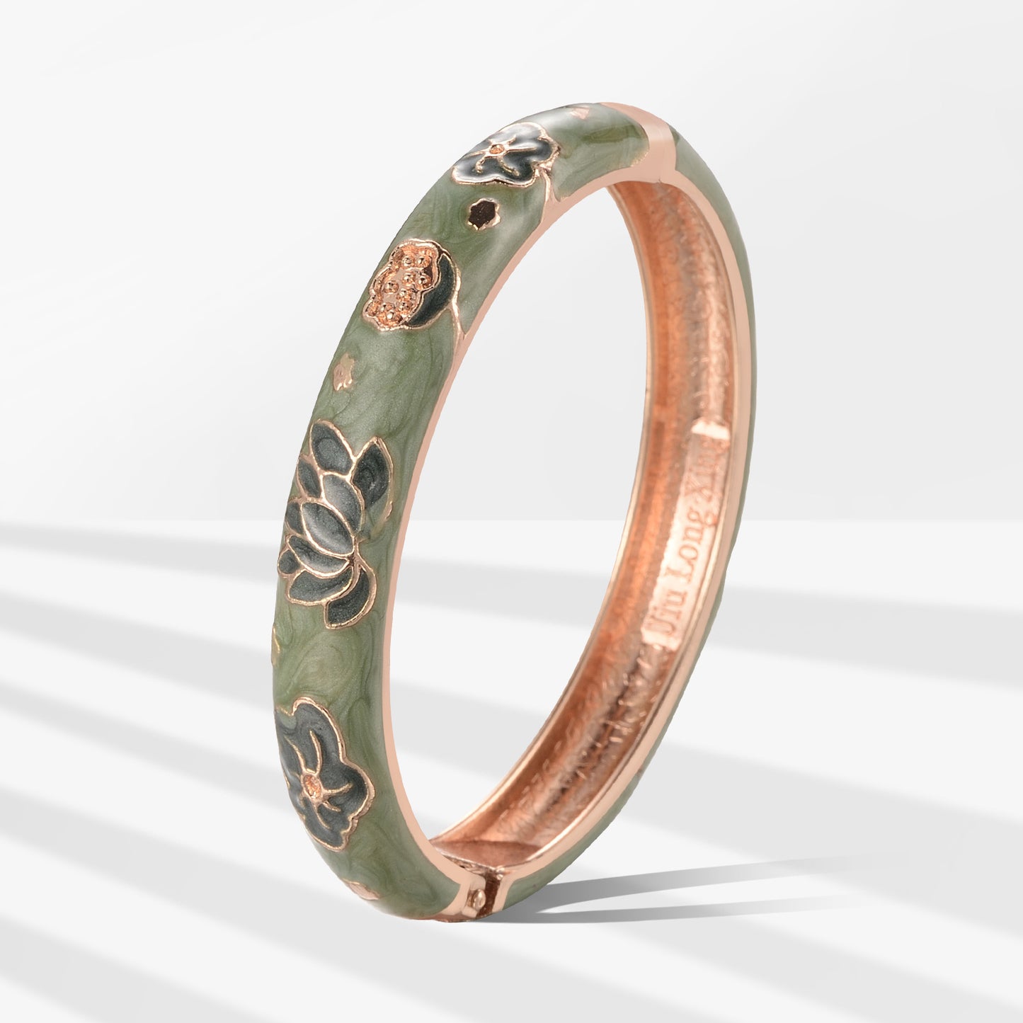 UJOY Cloisonne Bangle Pink Floral and Bird-Patterned Rose Gold Bracelet Gifts for Women Girls 508105