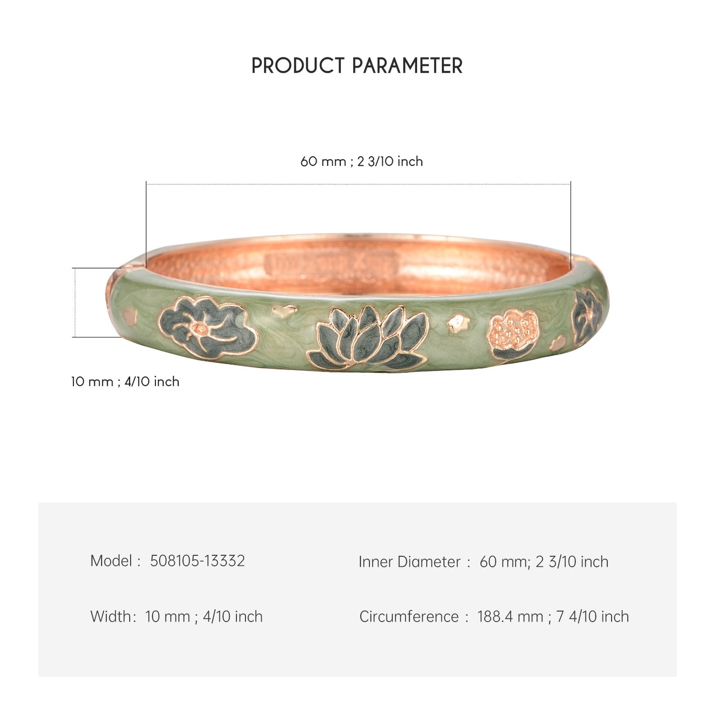 UJOY Cloisonne Bangle Pink Floral and Bird-Patterned Rose Gold Bracelet Gifts for Women Girls 508105