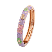 Load image into Gallery viewer, UJOY Cloisonne Bangle Pink Floral and Bird-Patterned Rose Gold Bracelet Gifts for Women Girls 508105