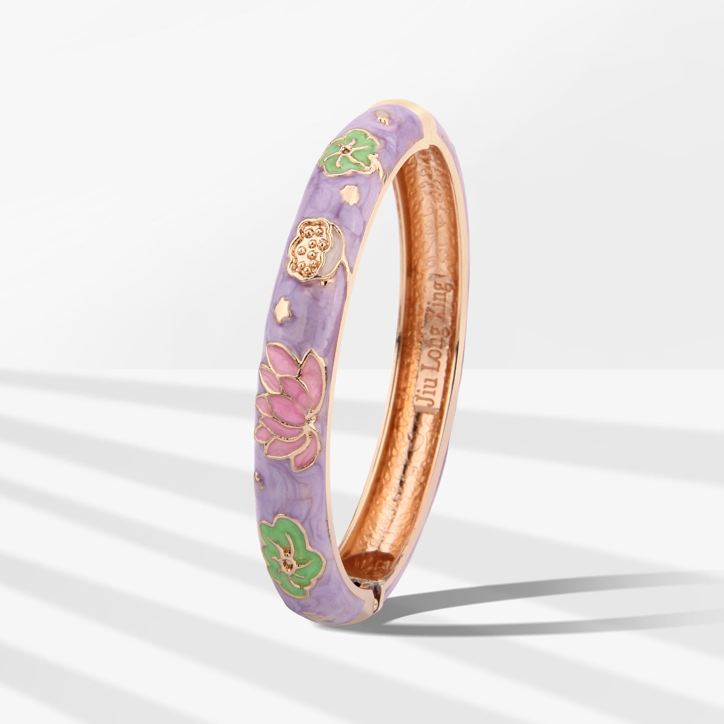 UJOY Cloisonne Bangle Pink Floral and Bird-Patterned Rose Gold Bracelet Gifts for Women Girls 508105