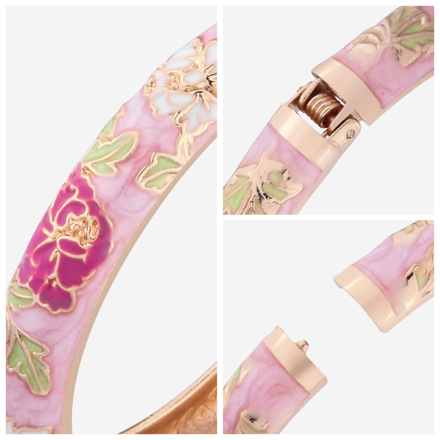 UJOY Cloisonne Bangle Colorful Painted Floral Rose Gold Bracelet Gifts for Women Girls 518105