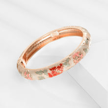 Load image into Gallery viewer, UJOY Vintage Cloisonne Bangle Bracelet for Women, Red &amp; Pink Floral Enamel Rose Gold Plated Bracelet, Retro Ethnic Style Jewelry Gift