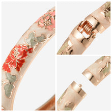 Load image into Gallery viewer, UJOY Vintage Cloisonne Bangle Bracelet for Women, Red &amp; Pink Floral Enamel Rose Gold Plated Bracelet, Retro Ethnic Style Jewelry Gift