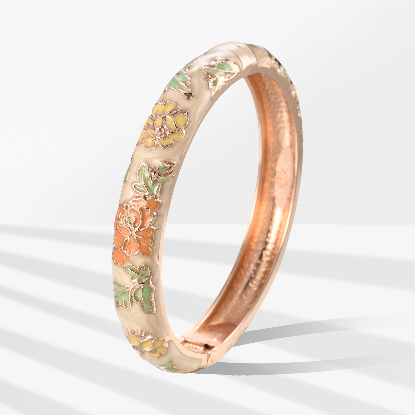 UJOY Cloisonne Bangle Colorful Painted Floral Rose Gold Bracelet Gifts for Women Girls 518105