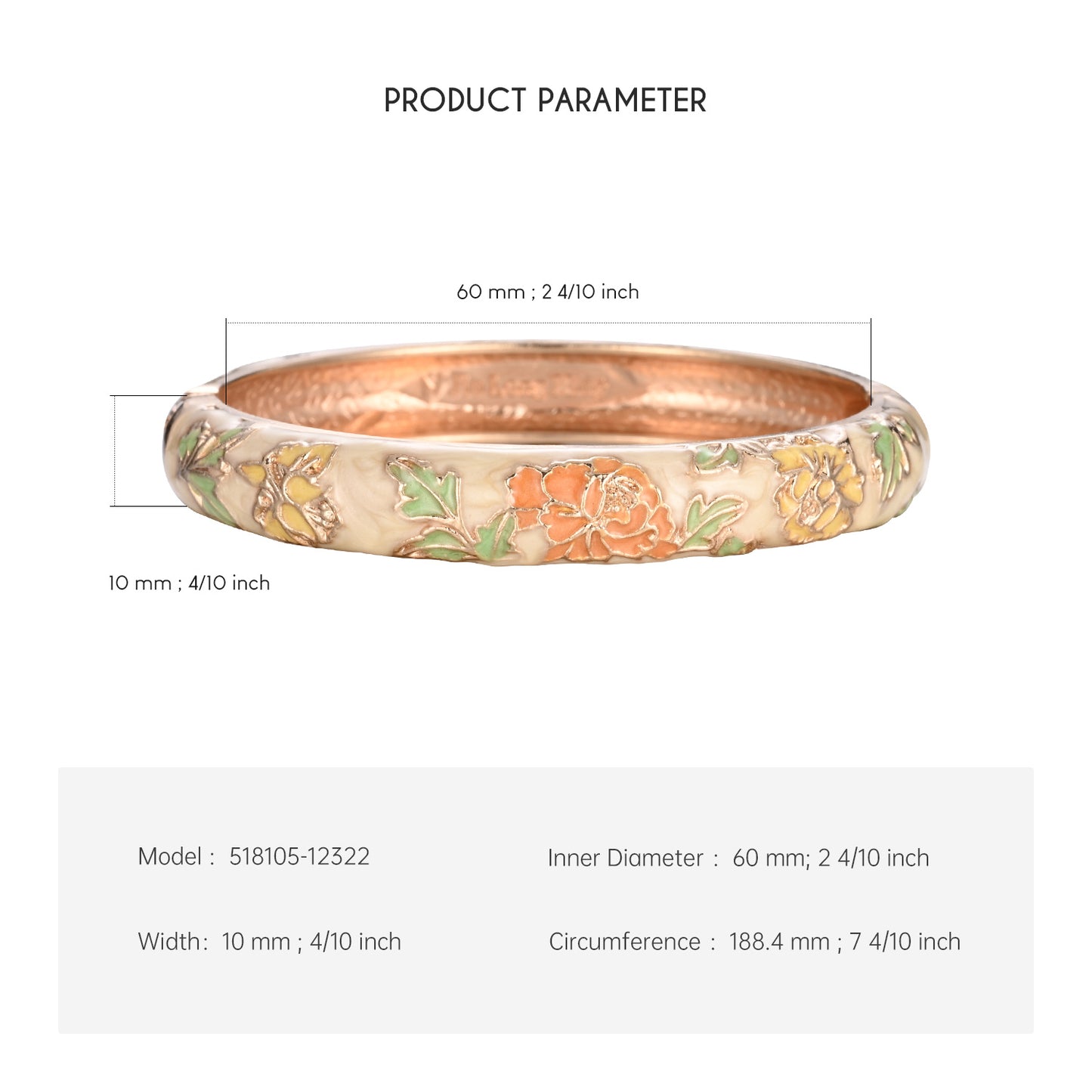 UJOY Cloisonne Bangle Colorful Painted Floral Rose Gold Bracelet Gifts for Women Girls 518105