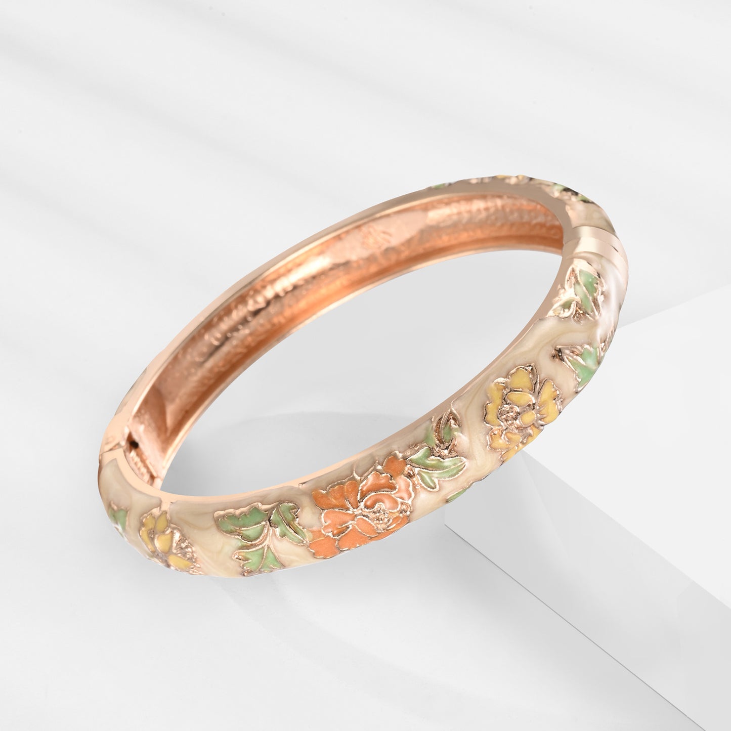UJOY Cloisonne Bangle Colorful Painted Floral Rose Gold Bracelet Gifts for Women Girls 518105