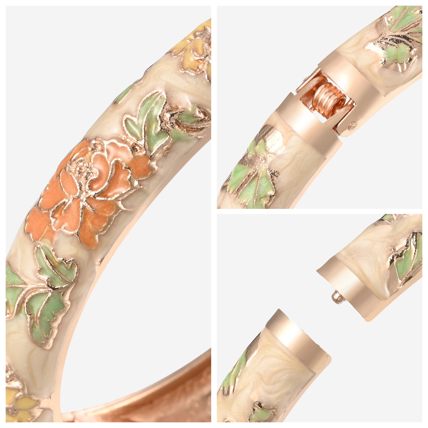 UJOY Cloisonne Bangle Colorful Painted Floral Rose Gold Bracelet Gifts for Women Girls 518105
