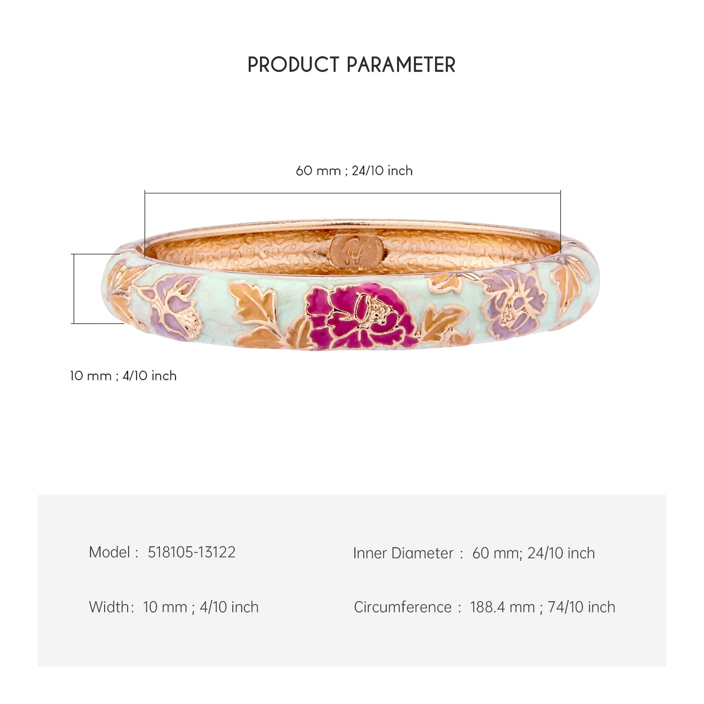 UJOY Cloisonne Bangle Colorful Painted Floral Rose Gold Bracelet Gifts for Women Girls 518105